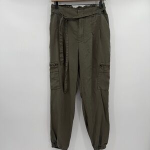 Express Pants Women Medium Green High Rise Jogger Cargo Chambray Lightweight
